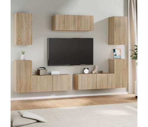 Set de muebles para TV 7 pzas madera contrachapada roble Sonoma