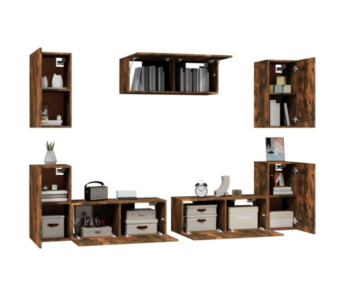 Set de muebles de TV 7 pzas madera contrachapada roble ahumado