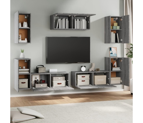 Set de muebles para TV 7 pzas madera contrachapada gris Sonoma