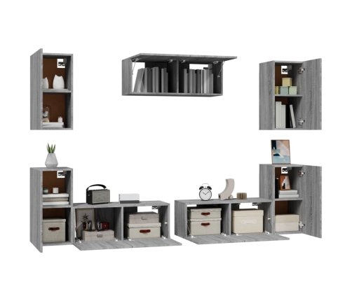 Set de muebles para TV 7 pzas madera contrachapada gris Sonoma