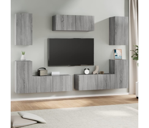 Set de muebles para TV 7 pzas madera contrachapada gris Sonoma