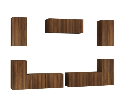 Set de muebles para TV 7 pzas madera contrachapada roble marrón