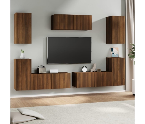 Set de muebles para TV 7 pzas madera contrachapada roble marrón