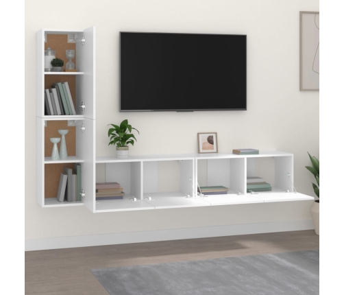 Set de muebles para TV 4 piezas madera contrachapada blanco