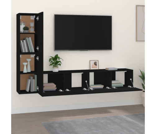 Set de muebles para TV 4 piezas madera contrachapada negro