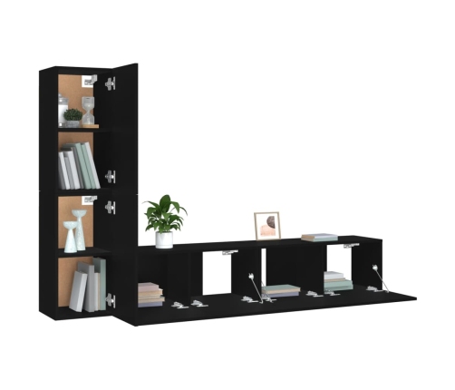 Set de muebles para TV 4 piezas madera contrachapada negro