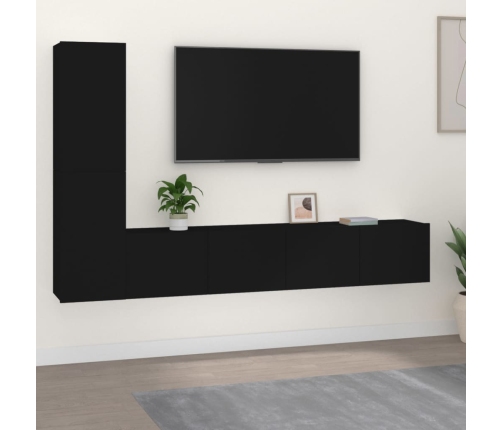 Set de muebles para TV 4 piezas madera contrachapada negro