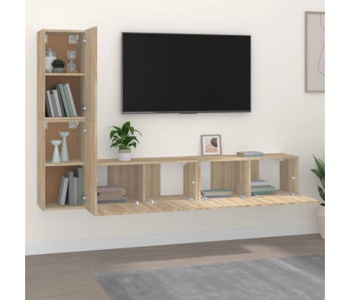 Set de muebles para TV 4 pzas madera contrachapada roble Sonoma