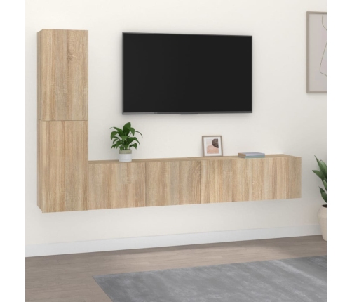 Set de muebles para TV 4 pzas madera contrachapada roble Sonoma