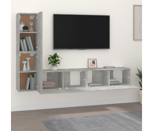 Set de muebles de TV 4 pzas madera contrachapada gris hormigón