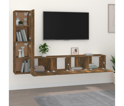 Set de muebles de TV 4 pzas madera contrachapada roble ahumado