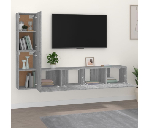 Set de muebles para TV 4 pzas madera contrachapada gris Sonoma