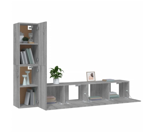 Set de muebles para TV 4 pzas madera contrachapada gris Sonoma