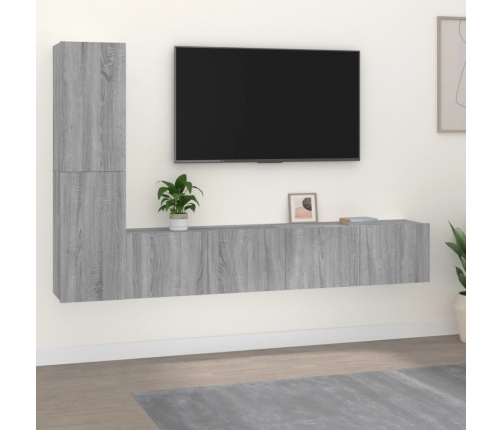 Set de muebles para TV 4 pzas madera contrachapada gris Sonoma