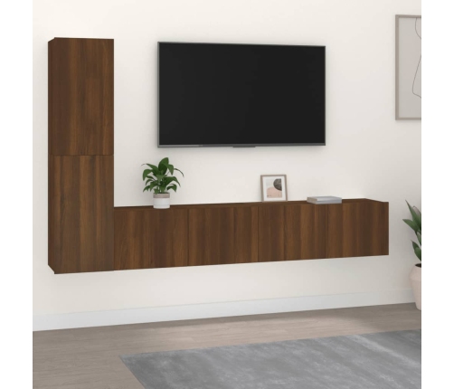 Set de muebles para TV 4 pzas madera contrachapada marrón roble