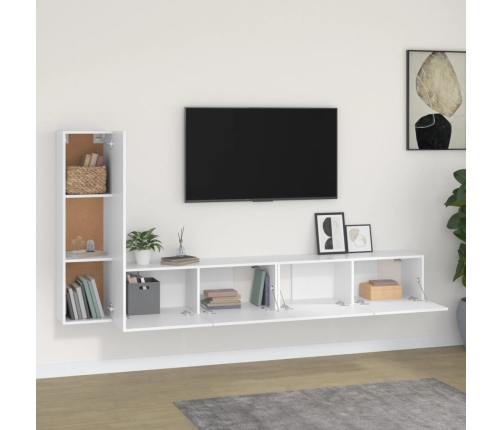 Set de muebles de TV 3 piezas madera contrachapada blanco