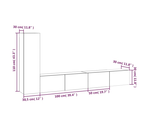 Set de muebles de TV 3 piezas madera contrachapada blanco