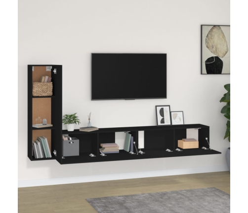 Set de muebles para TV 3 piezas madera contrachapada negro