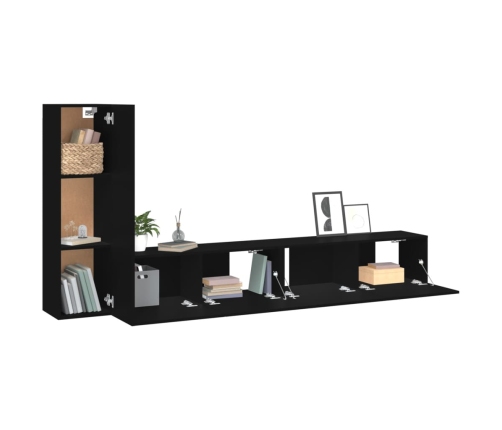 Set de muebles para TV 3 piezas madera contrachapada negro