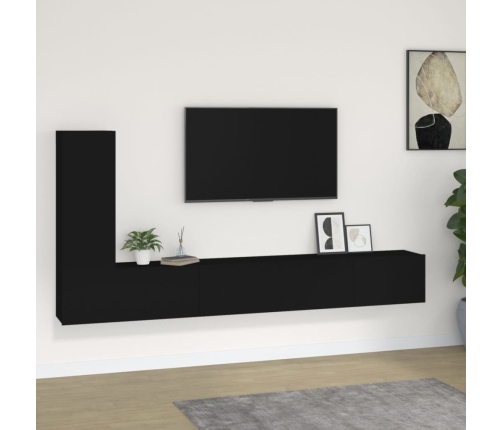 Set de muebles para TV 3 piezas madera contrachapada negro