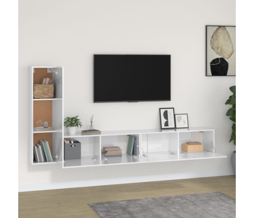 Set de muebles de TV 3 pzas madera contrachapada blanco brillo