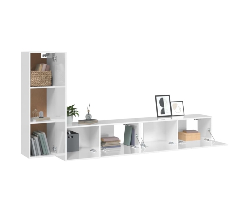 Set de muebles de TV 3 pzas madera contrachapada blanco brillo