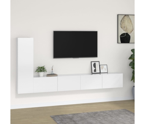 Set de muebles de TV 3 pzas madera contrachapada blanco brillo