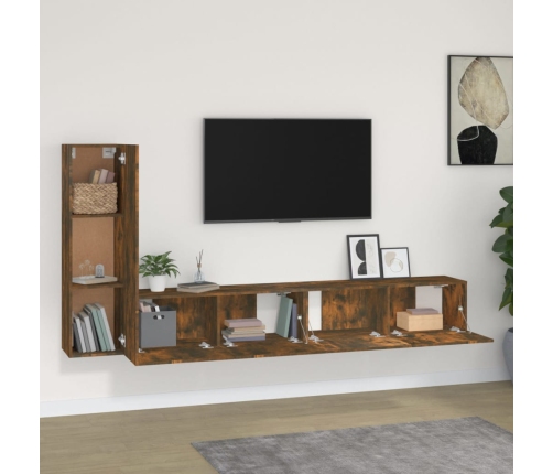 Set de muebles de TV 3 pzas madera contrachapada roble ahumado