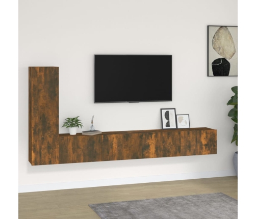 Set de muebles de TV 3 pzas madera contrachapada roble ahumado