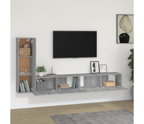 Set de muebles para TV 3 pzas madera contrachapada gris Sonoma