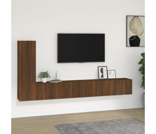 Set de muebles para TV 3 pzas madera contrachapada roble marrón