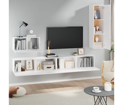 Set de muebles para TV 4 piezas madera contrachapada blanco