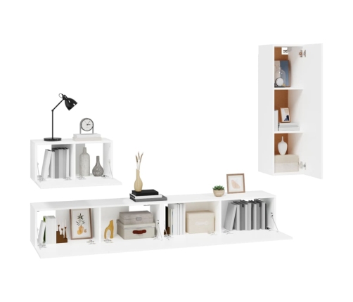 Set de muebles para TV 4 piezas madera contrachapada blanco