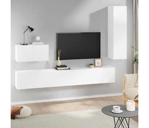 Set de muebles para TV 4 piezas madera contrachapada blanco