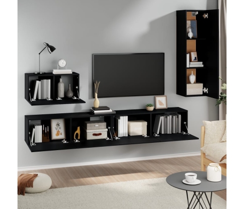 Set de muebles para TV 4 piezas madera contrachapada negro