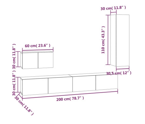 Set de muebles para TV 4 piezas madera contrachapada negro