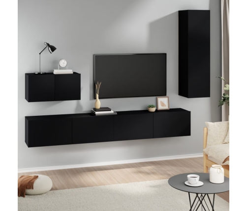 Set de muebles para TV 4 piezas madera contrachapada negro