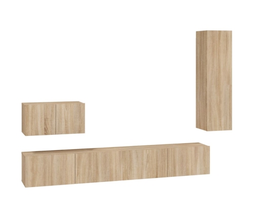 Set de muebles para TV 4 pzas madera contrachapada roble Sonoma