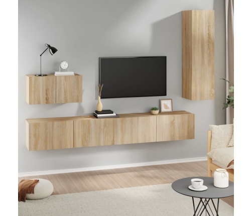 Set de muebles para TV 4 pzas madera contrachapada roble Sonoma