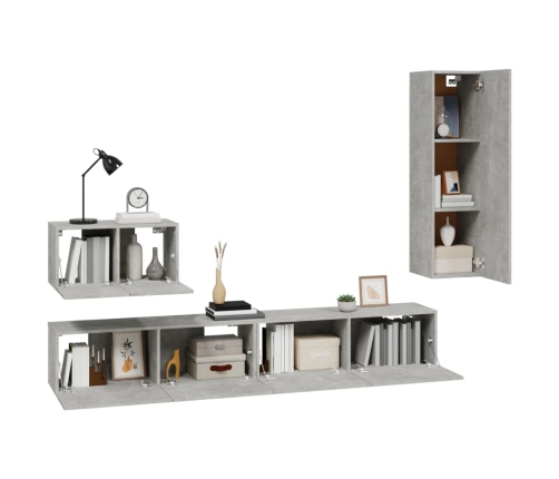 Set de muebles de TV 4 pzas madera contrachapada gris hormigón