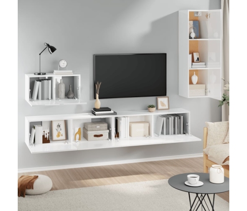 Set de muebles de TV 4 pzas madera contrachapada blanco brillo