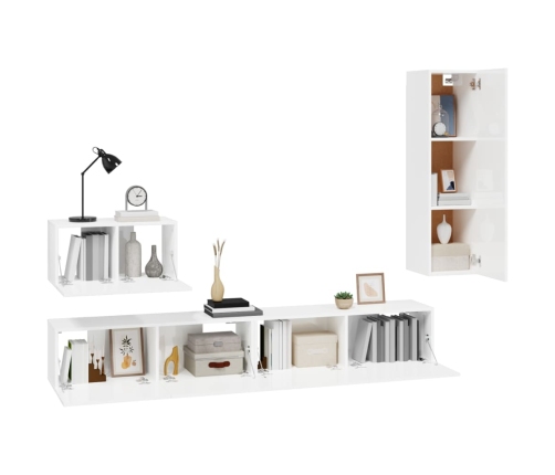 Set de muebles de TV 4 pzas madera contrachapada blanco brillo