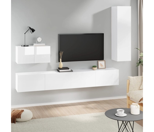 Set de muebles de TV 4 pzas madera contrachapada blanco brillo