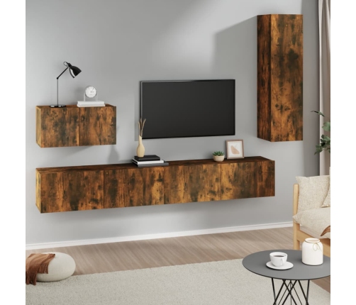 Set de muebles de TV 4 pzas madera contrachapada roble ahumado