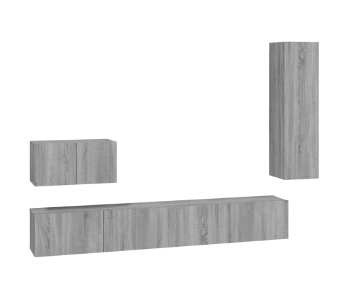 Set de muebles para TV 4 pzas madera contrachapada gris Sonoma