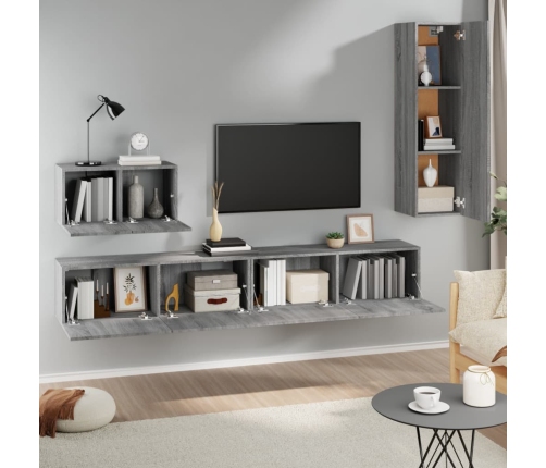 Set de muebles para TV 4 pzas madera contrachapada gris Sonoma