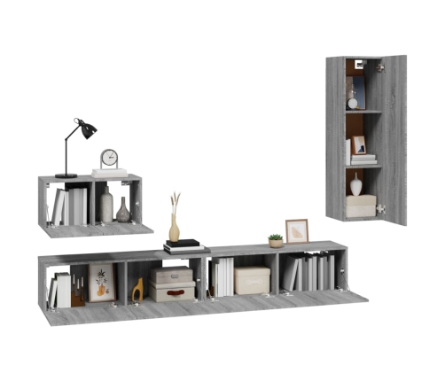 Set de muebles para TV 4 pzas madera contrachapada gris Sonoma