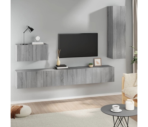 Set de muebles para TV 4 pzas madera contrachapada gris Sonoma