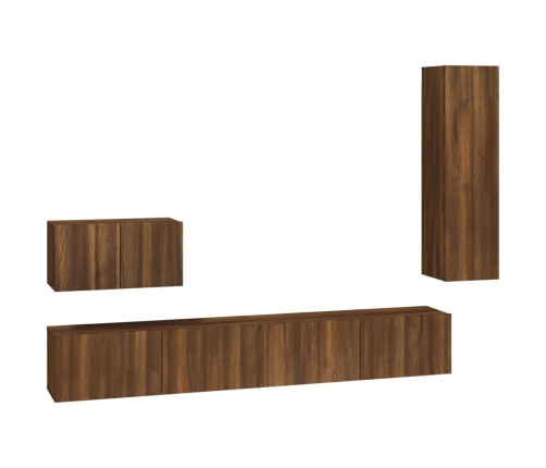 Set de muebles para TV 4 pzas madera contrachapada marrón roble