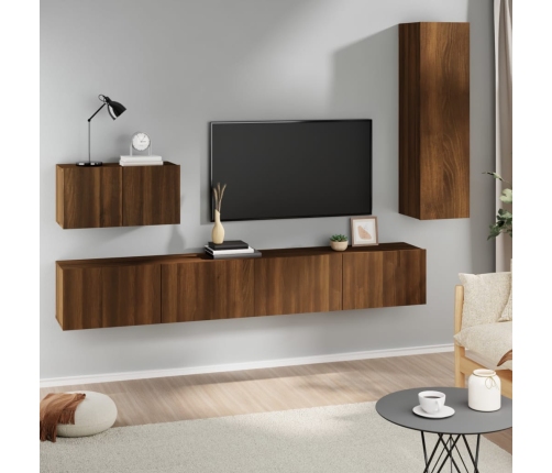 Set de muebles para TV 4 pzas madera contrachapada marrón roble